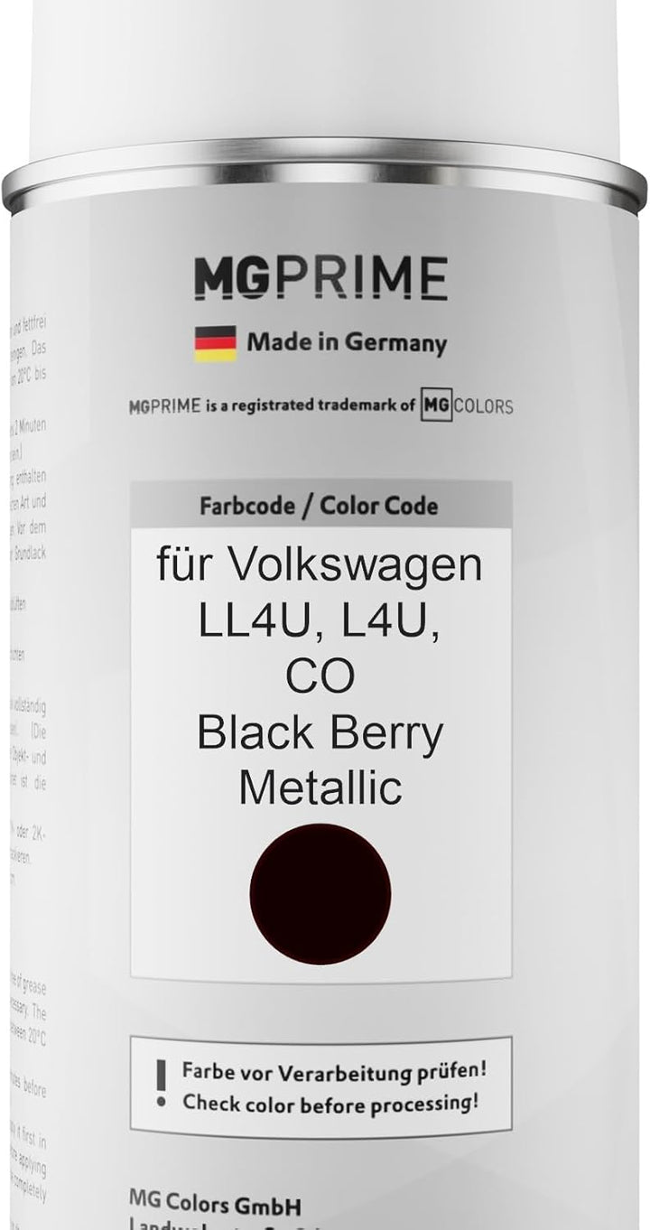 MG PRIME Autolack Sprühdosen Set für Volkswagen VW LL4U / L4U / CO Black Berry Metallic Basislack Kl