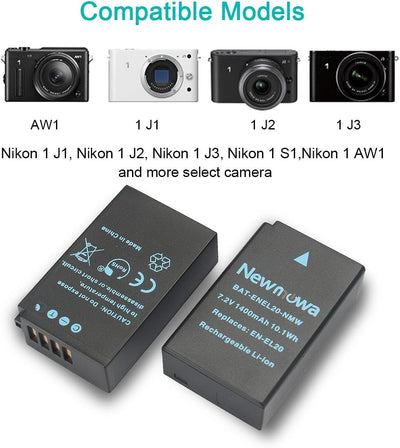 Newmowa Ersatz Akku EN-EL20 (2er Pack) und tragbar Micro USB Ladegerät Kit für Nikon EN-EL20, Nikon