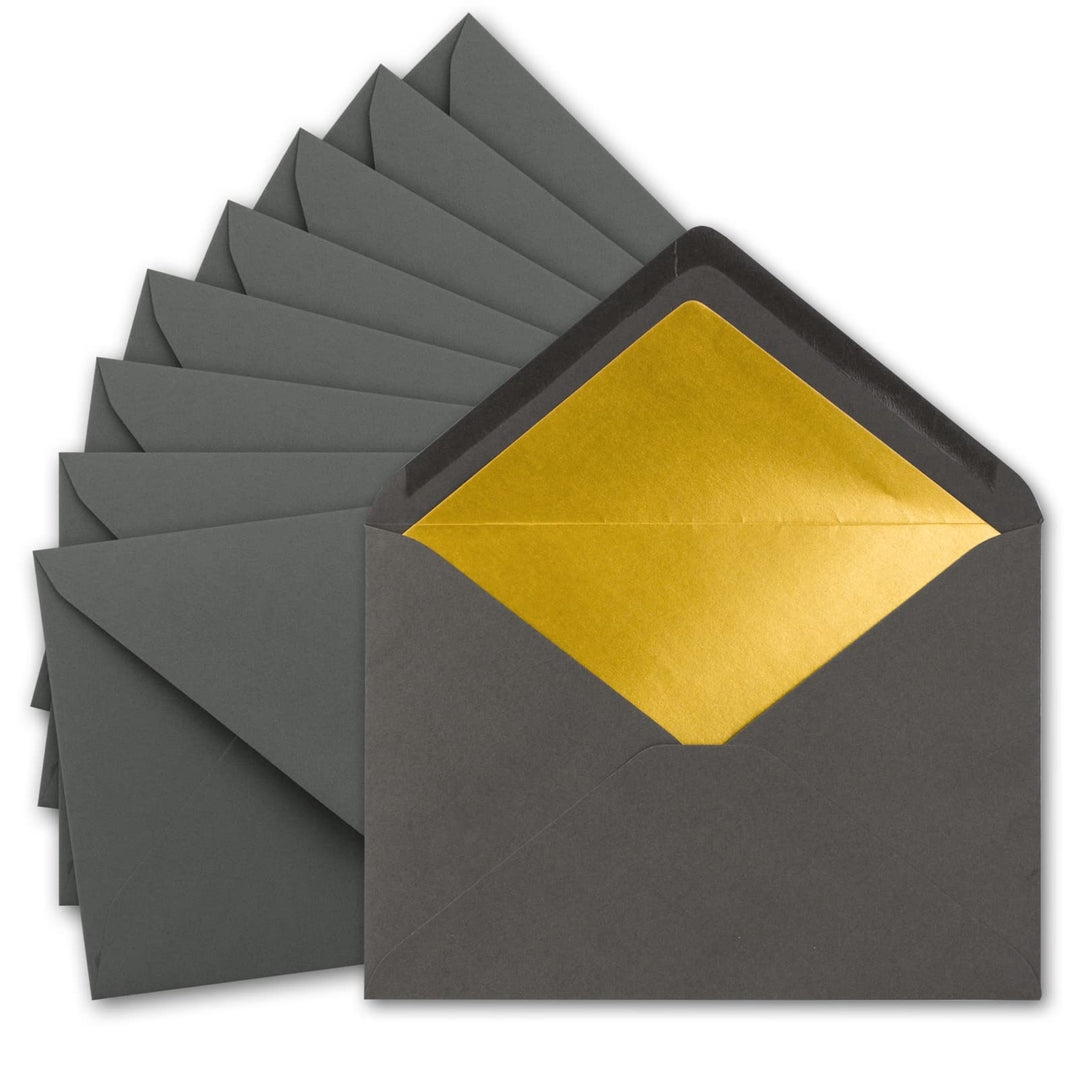 50x metallic Gold-gefütterte Brief-Umschläge DIN C5, anthrazit - 156 x 220 mm - Nassklebung mit spit