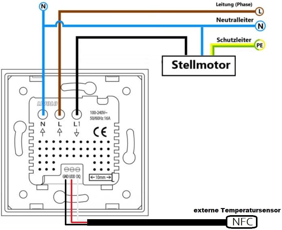 LIVOLO Digitales Touch Raumthermostat mit Bodenfühler/Temperaturfühler für Fussboden/Elektroheizung