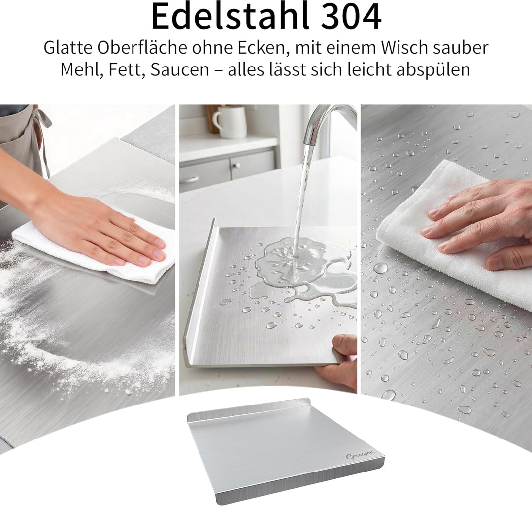 Arbeitsplatte Knetbrett Edelstahl Für Kneten &amp; Backen, Nudelbrett, Backbrett mit Anschlagkante, Anti
