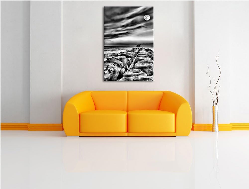 Pixxprint Steinlinie im Meer als Leinwandbild/Grösse: 100x70 cm/Wandbild/Kunstdruck/fertig bespannt,