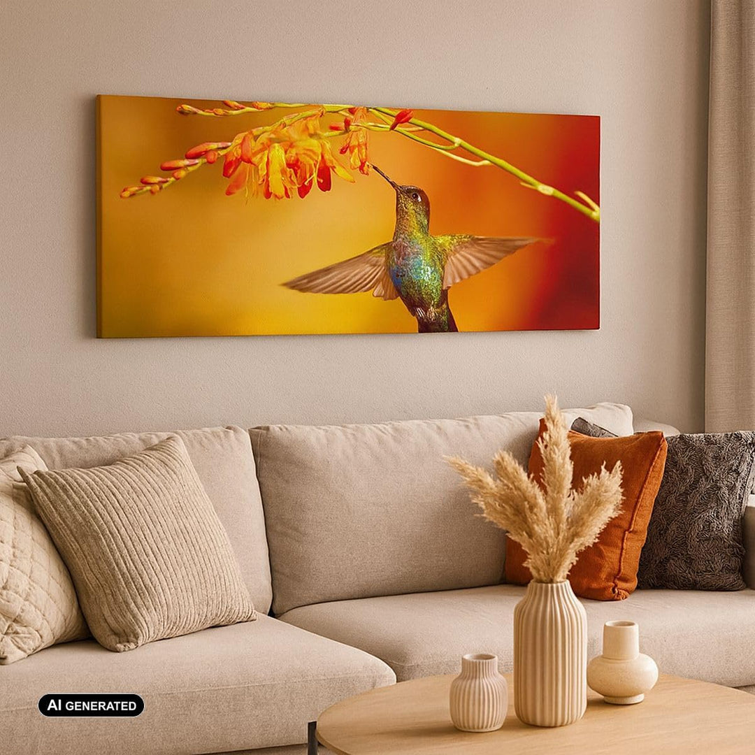 Panorama Bilder auf Leinwand Kolibri Vogel Sommer Leinwandbild 90x30cm Wandbilder Dekoration Wohnzim