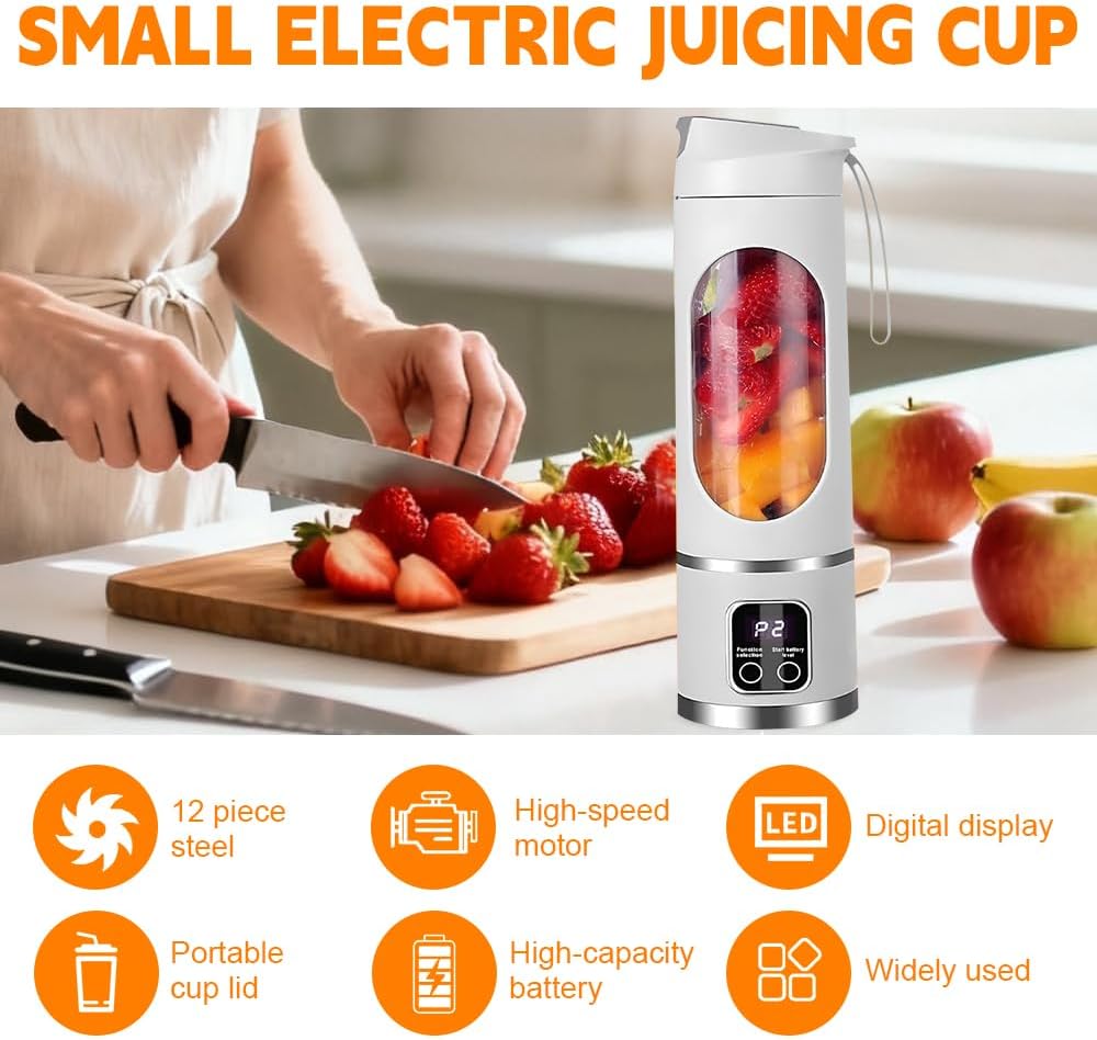 Tragbarer Mixer Smoothie Maker To Go, 450 ML Portable Blender mit LED Display&12 Klingen,USB Wiedera
