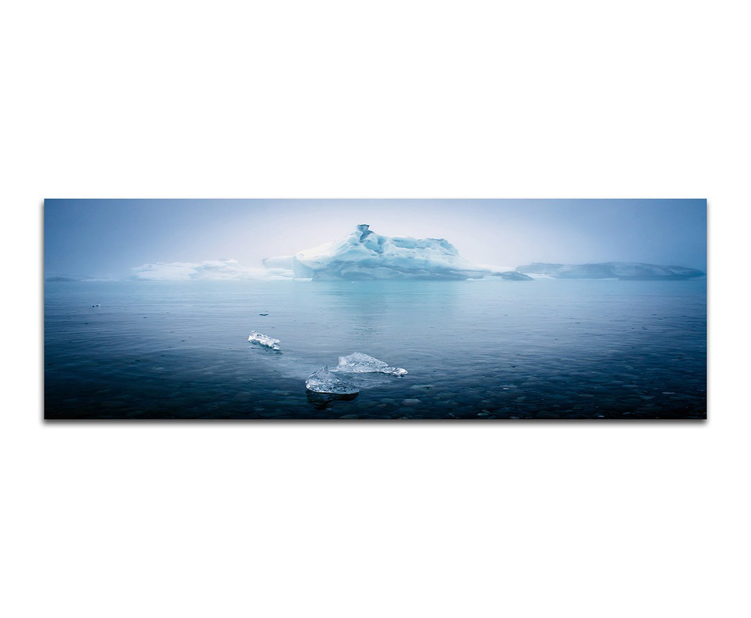 Paul Sinus Art Panoramabild auf Leinwand und Keilrahmen 150x50cm Meer Eisberge Schnee Nebel Dunst
