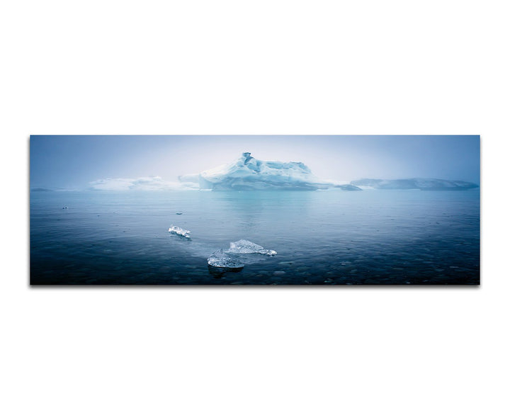 Paul Sinus Art Panoramabild auf Leinwand und Keilrahmen 150x50cm Meer Eisberge Schnee Nebel Dunst