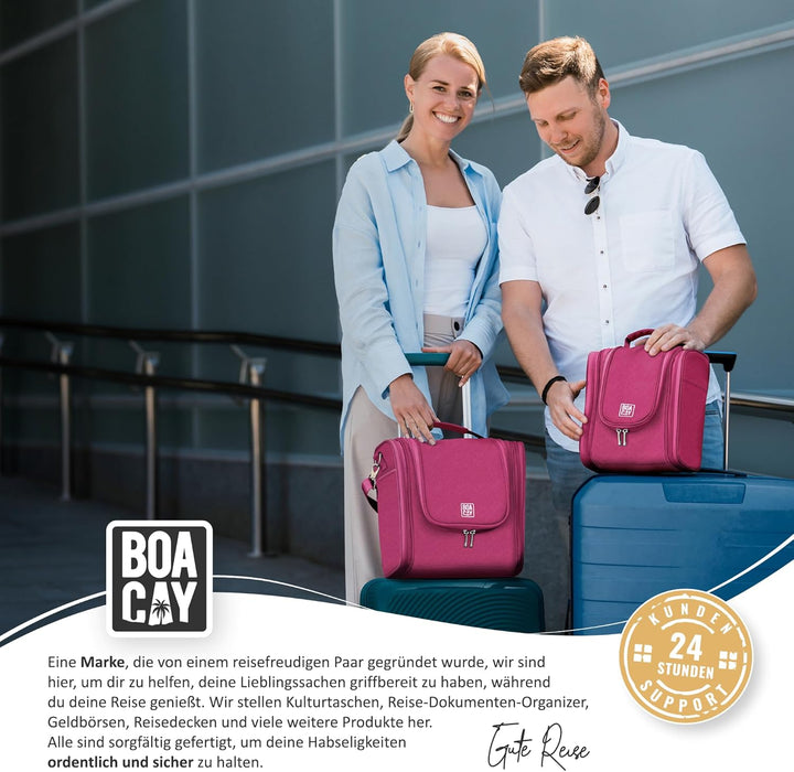 BOACAY Extra Grosse Kulturbeutel für Damen, Herren, Kinder, Kulturtasche (X-large) Cerise Pink - Gra