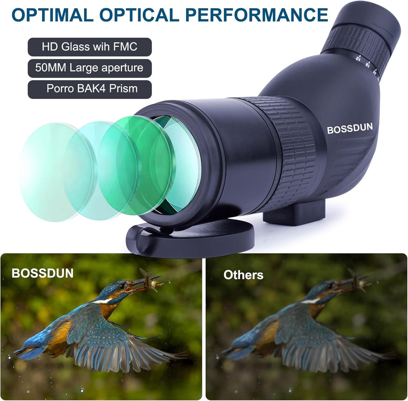 Spektiv mit Stativ, BAK4 Prisma Optik Monokular Teleskop Abgewinkeltes Okular Weites Sichtfeld Spekt