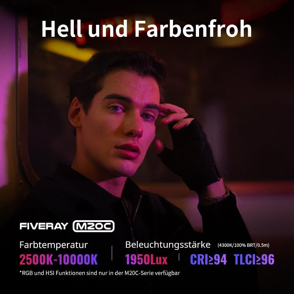 ZHIYUN Fiveray M20C [Official] Videolicht RGB 20W, LED Streaming Licht, Magnetisch Mini Videoleuchte