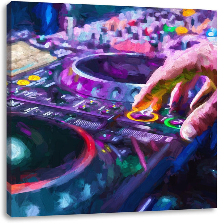 Pixxprint Modern beleuchteter DJ Pult Pinsel Effekt, Format: 70x70 auf Leinwand, 70x70