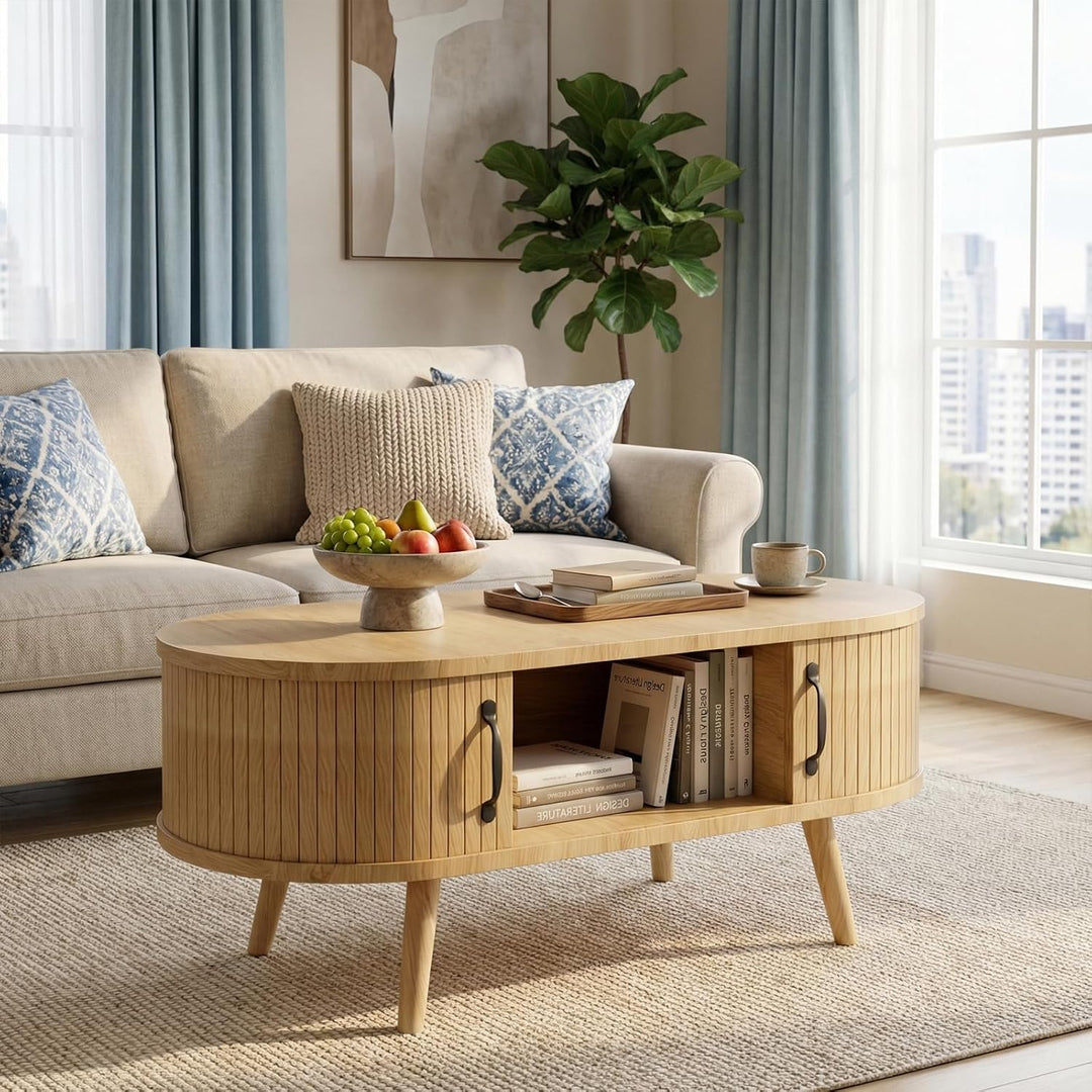 Ovaler Couchtisch Wohnzimmertisch, Living Room Table,Coffe Table,Multifunktionaler Tisch mit 2 Schie