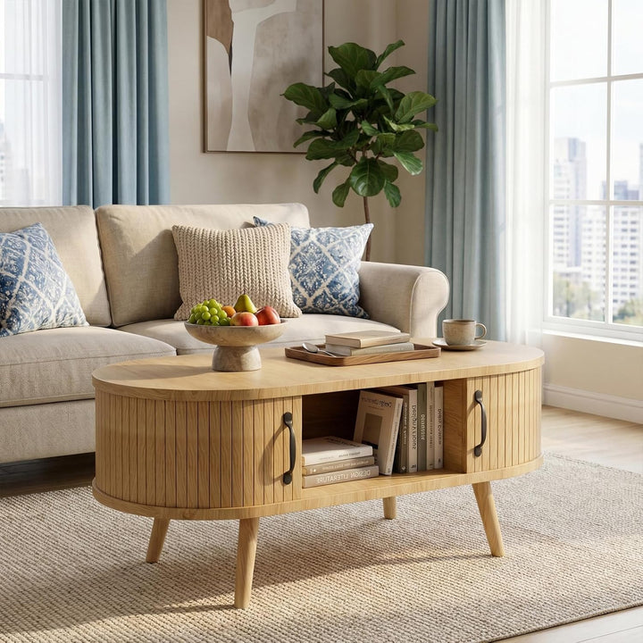 Ovaler Couchtisch Wohnzimmertisch, Living Room Table,Coffe Table,Multifunktionaler Tisch mit 2 Schie