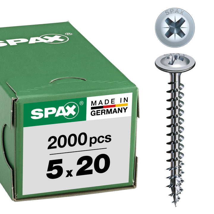 SPAX Rückwandschraube, 5,0 x 20 mm, 2000 Stück, Kreuzschlitz Z2, Rückwandkopf, Vollgewinde, 4CUT, WI