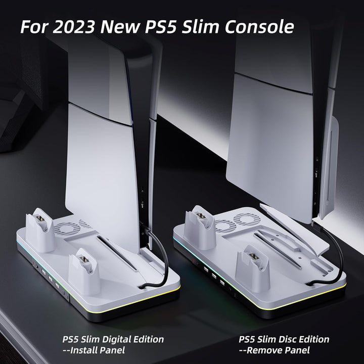 Mytrix Fast Charging Stand RGB Cooling Fan for PS5 Slim Console (Disc & Digital), with Controller Ch