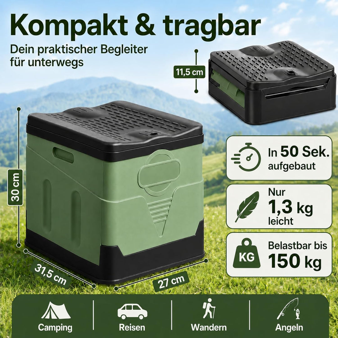 Tragbares Klapptoiletten-Set, 25 L Gross, Maximale Tragung 150KG, 24 Beutel Müllbeutel,Transporttasc