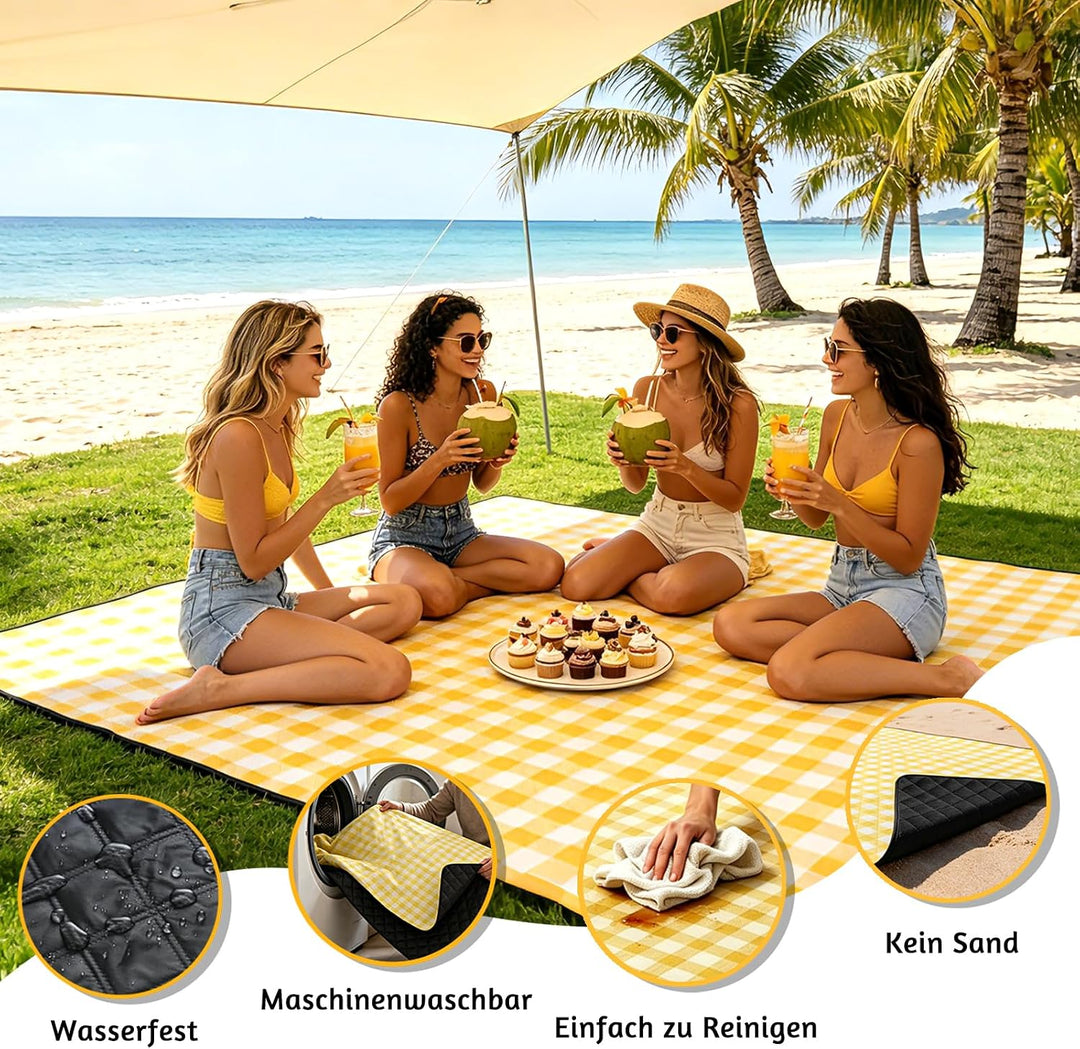 150 * 200 cm Picknickmatte, fünfschichtige Struktur-verdickt-Gelb | Maschinenwaschbar, geeignet für