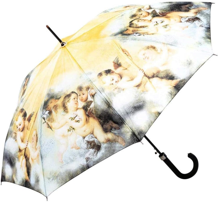 LUCKYWEATHER Regenschirm Stockschirm Damen Motiv Engel in den Wolken Auf-Automatik I Stockregenschir