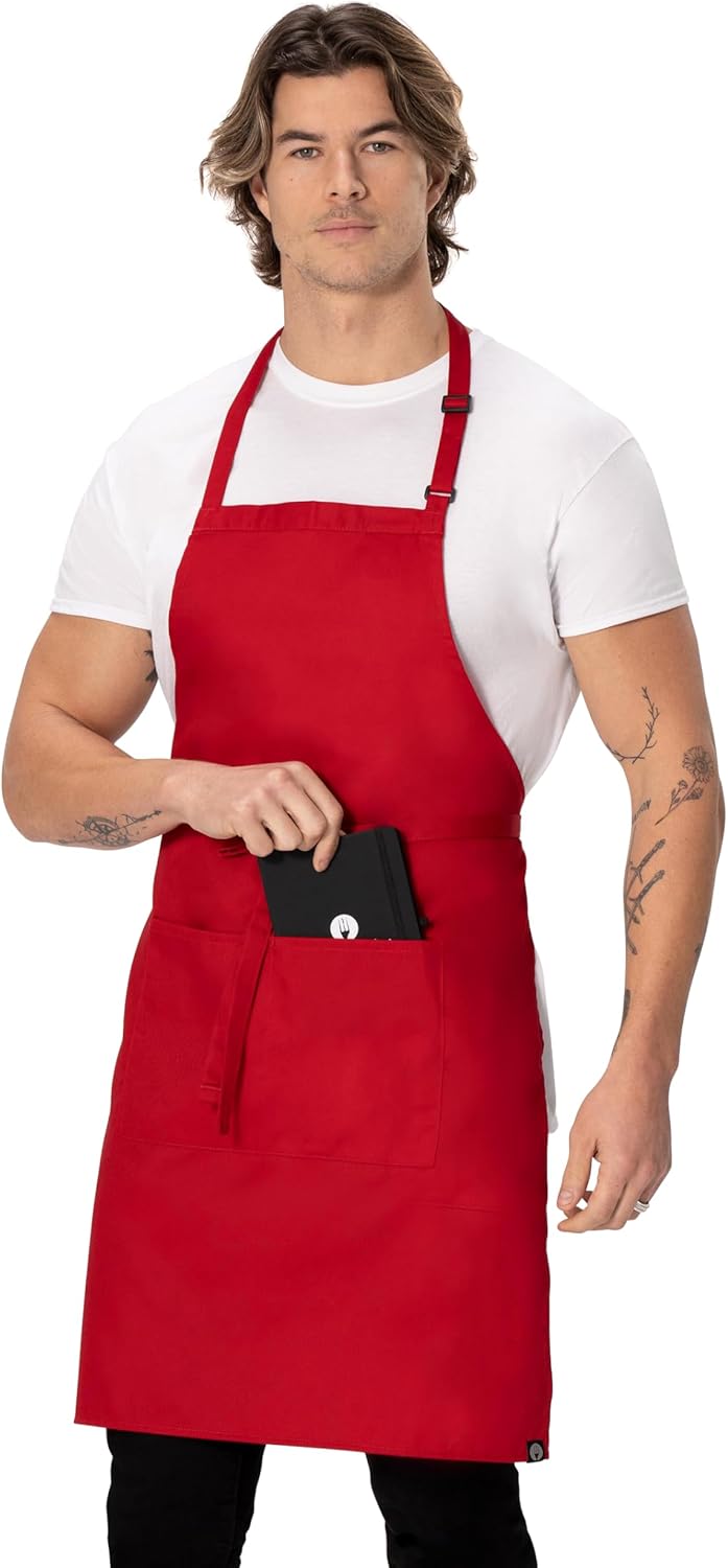 Colour by Chef Works B196 Verstellbare Latzschürze, Rot, Rot