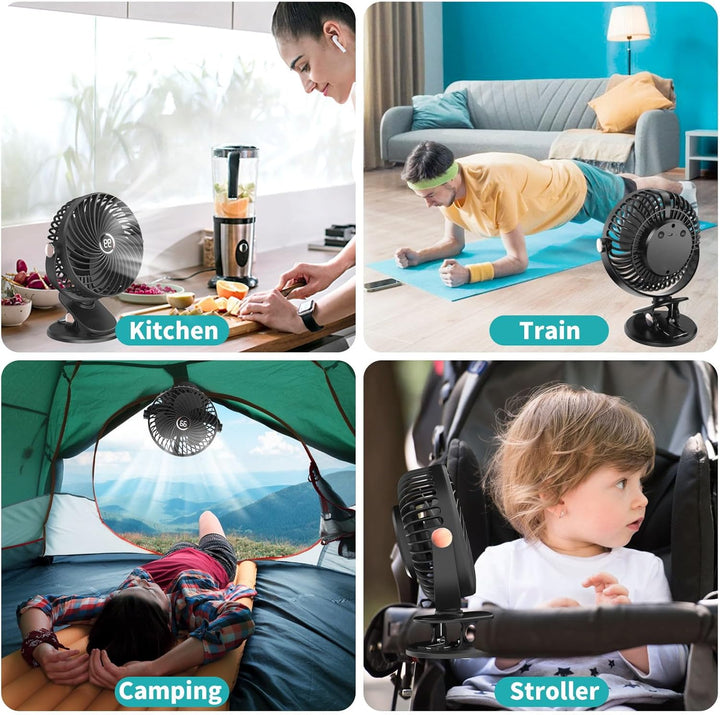 Schreibtischventilator, Mini-Ventilator, USB, leise, mit LCD-Display, 6000 mAh, Clip-Ventilator, 5 G