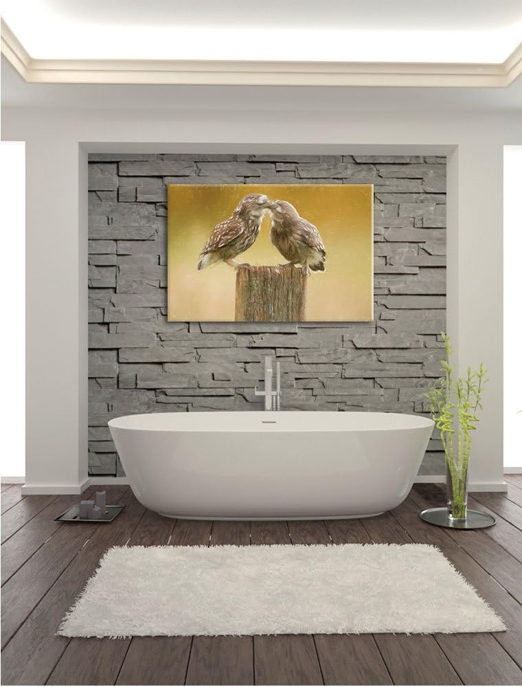 Pixxprint Küssende Eulen / 100x70cm Leinwandbild bespannt auf Holzrahmen/Wandbild Kunstdruck Dekorat