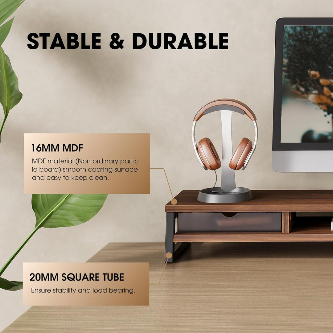 Fenge Dual Monitorständer Riser mit 2 Acryl Schubladen 2 Etagen 108cm Computer Bildschirmständer für