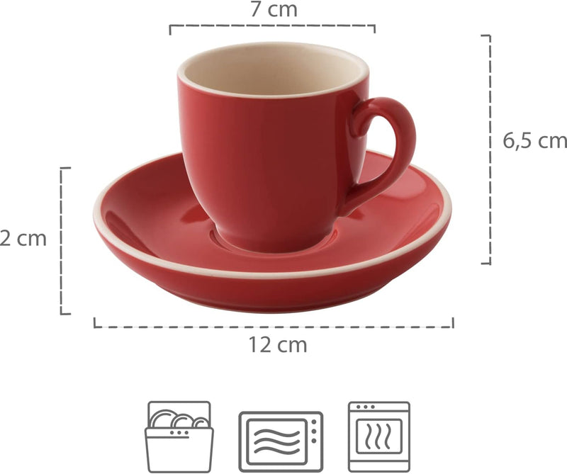 palmer colors Kaffeetassen - 6er-Set, Porzellan, rot, 14 cl – 12 cm moderne, kompakte Form, für Kaff