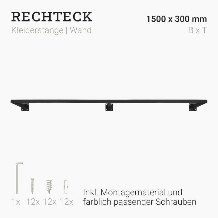 Natural Goods Berlin 1x Kleider-Stange RECHTECK | Einfache Wand-Montage | Garderoben-Stange Industri