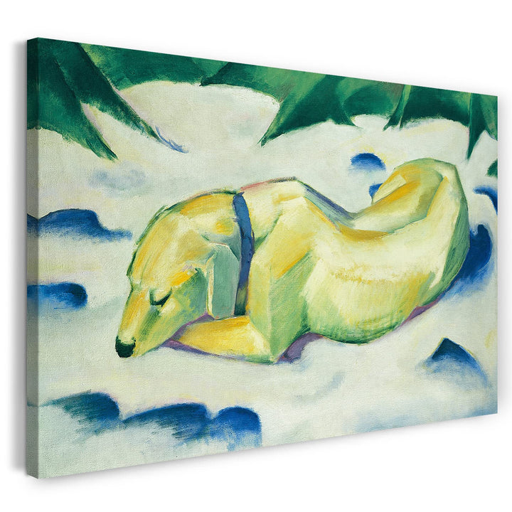 Printed Paintings Leinwand (100x70cm): Franz Marc - Liegender Hund im Schnee (191011) 100x70 cm, 100