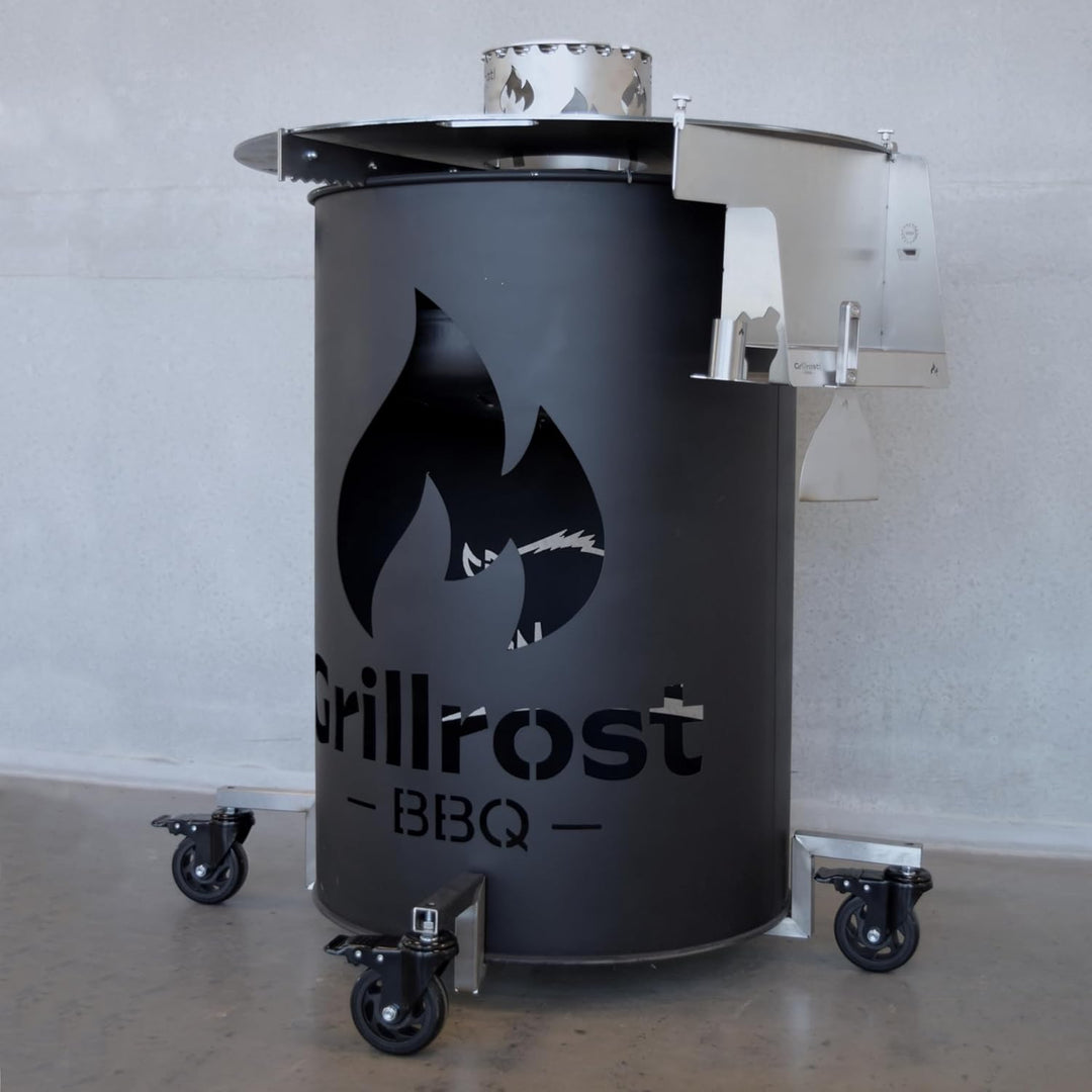 Grillrost.com Das Original Edelstahl Rollwagen für Feuertonnen - Mach Deine Feuertonne mobil