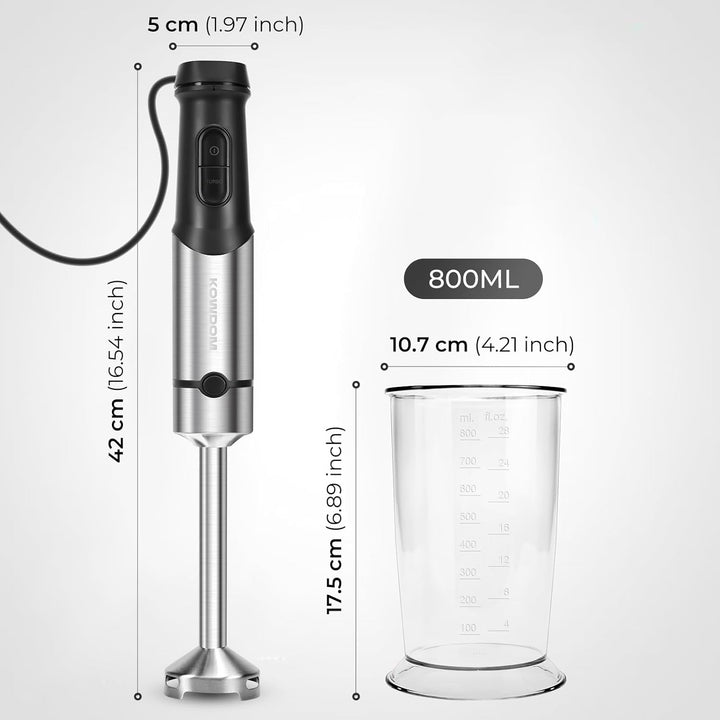 1200 Watt Stabmixer, Edelstahl Pürierstab für Suppen, Babybrei & Sossen | 12 Geschwindigkeitsstufen