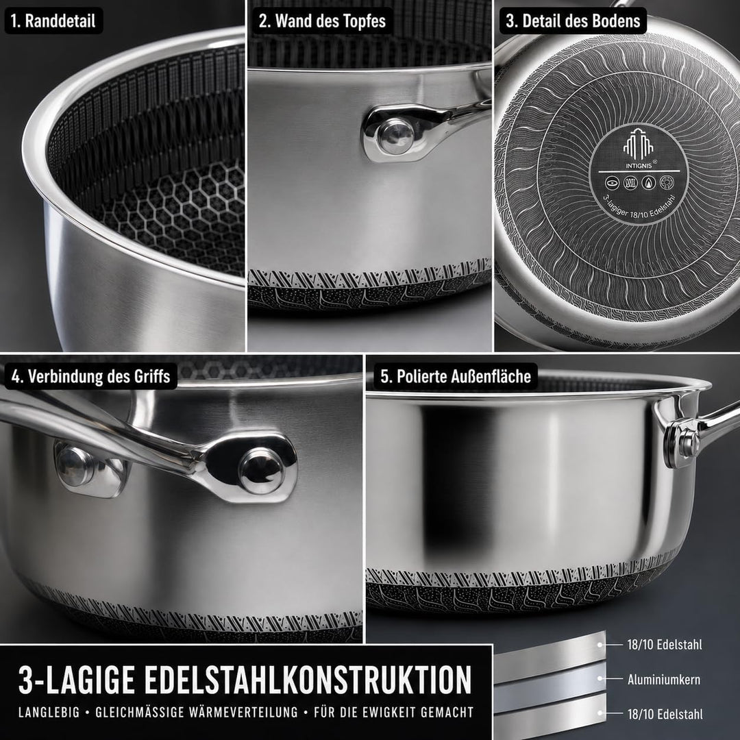 Stielkasserolle mit Deckel, 20 cm/2 l, antihaftbeschichtet, für Induktion, Gas, Elektroherde, Kochto