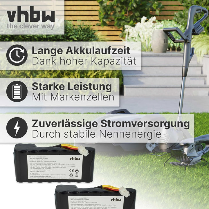 vhbw 2X Akku kompatibel mit Husqvarna Automower 440 bis BJ 2019/2020, 450X bis BJ 2019/2020 Rasenrob