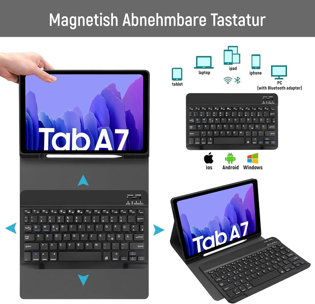 Lielax Tastatur Hülle für Samsung Galaxy Tab A7 10.4 Zoll 2022/2020(QWERTZ Layout), Magnetisch Abneh