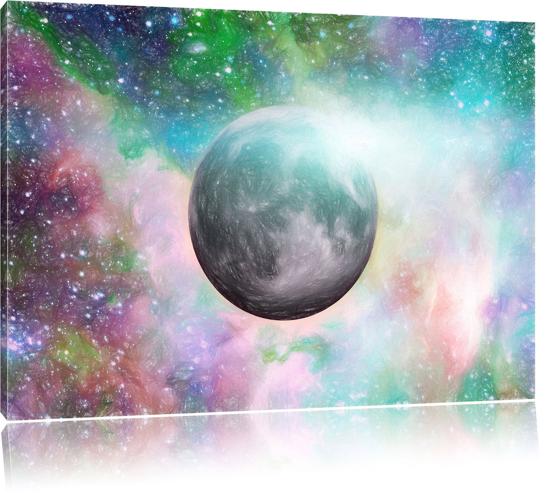 Pixxprint unser Mond im Sternenstaub als Leinwandbild/Grösse: 100x70 / Wandbild/Kunstdruck/fertig be