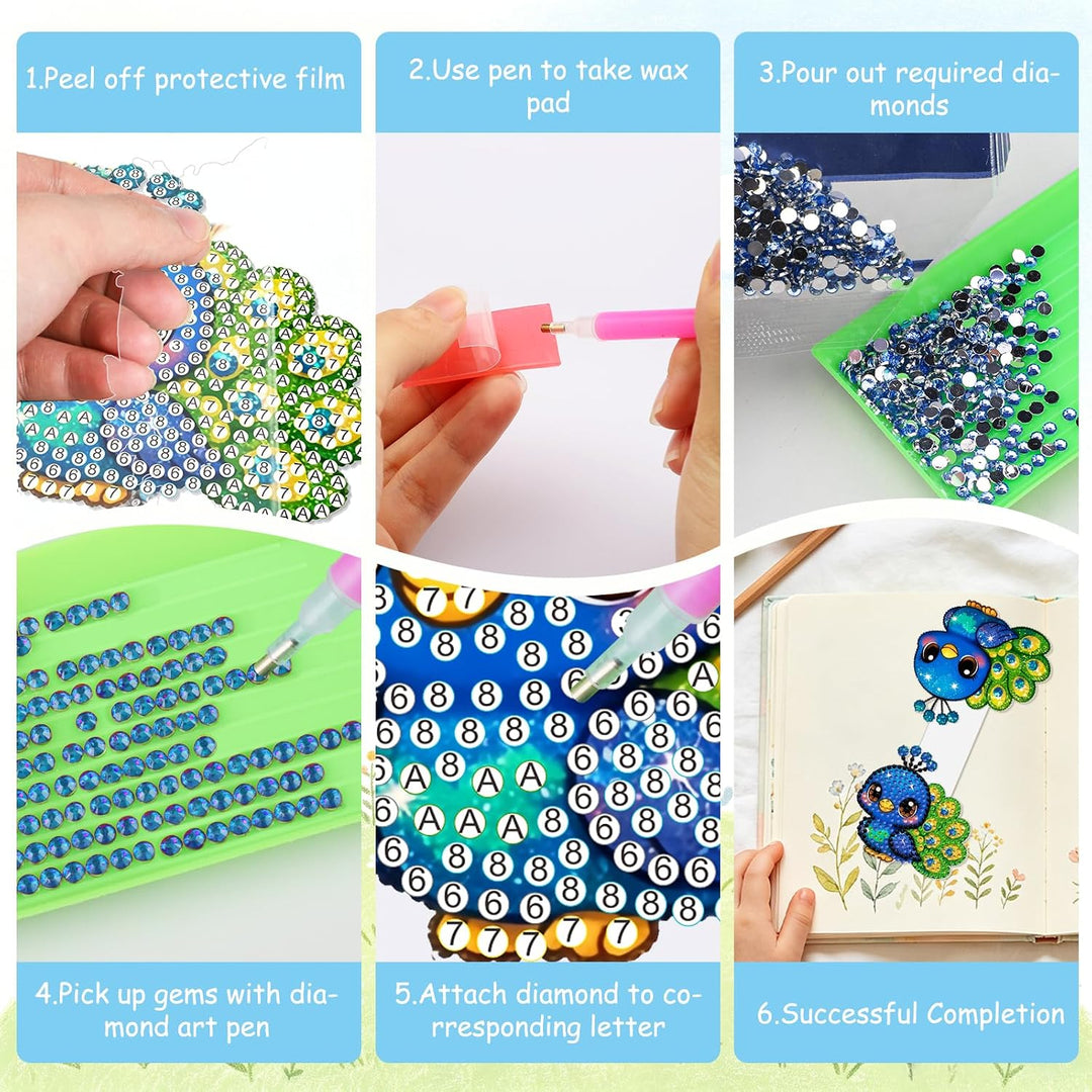 RICUVED 8 Stück Tiere Diamond Painting Kinder Magnetische Lesezeichen, DIY Bastelset Kinder, Geschen