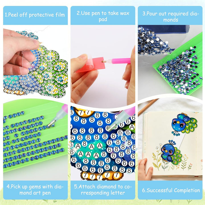 RICUVED 8 Stück Tiere Diamond Painting Kinder Magnetische Lesezeichen, DIY Bastelset Kinder, Geschen