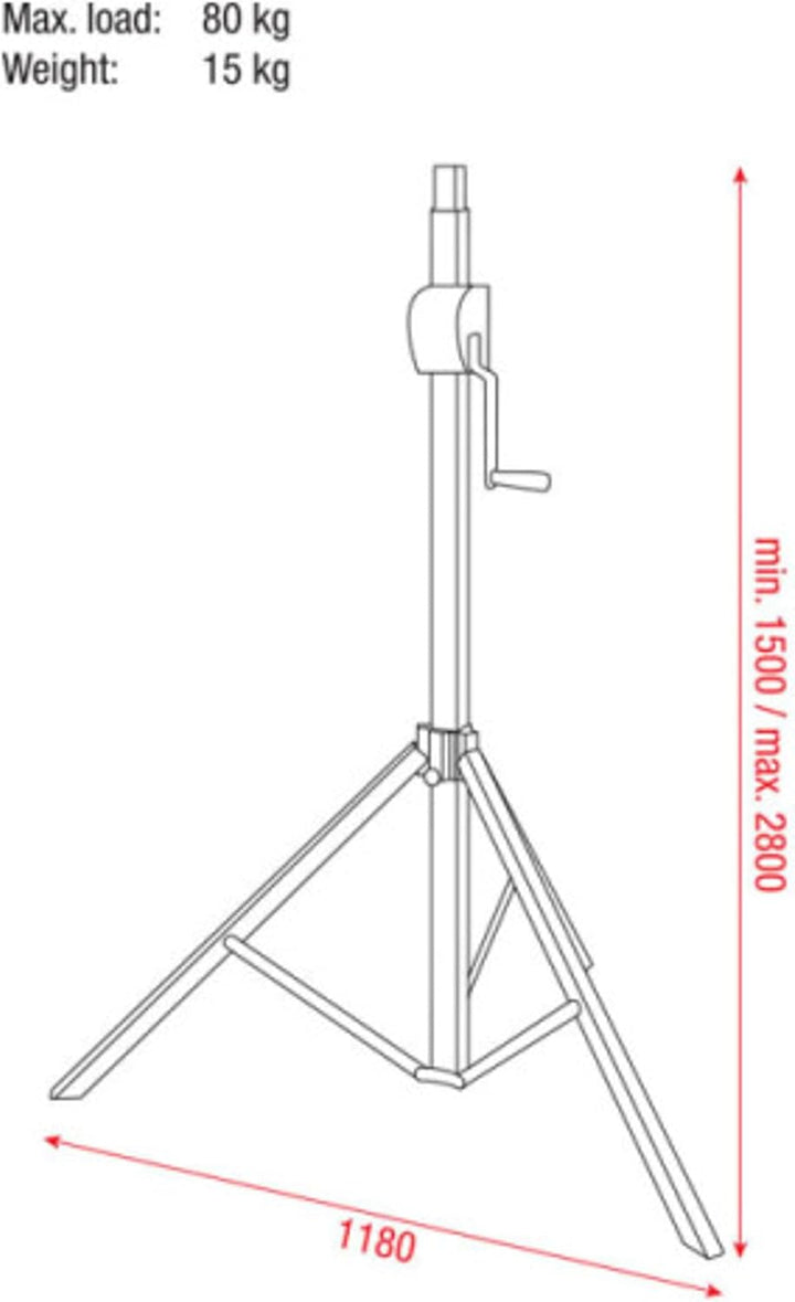 Showtec Basic 2800 Kurbelstativ ohne Adapter (70835) 80 kg