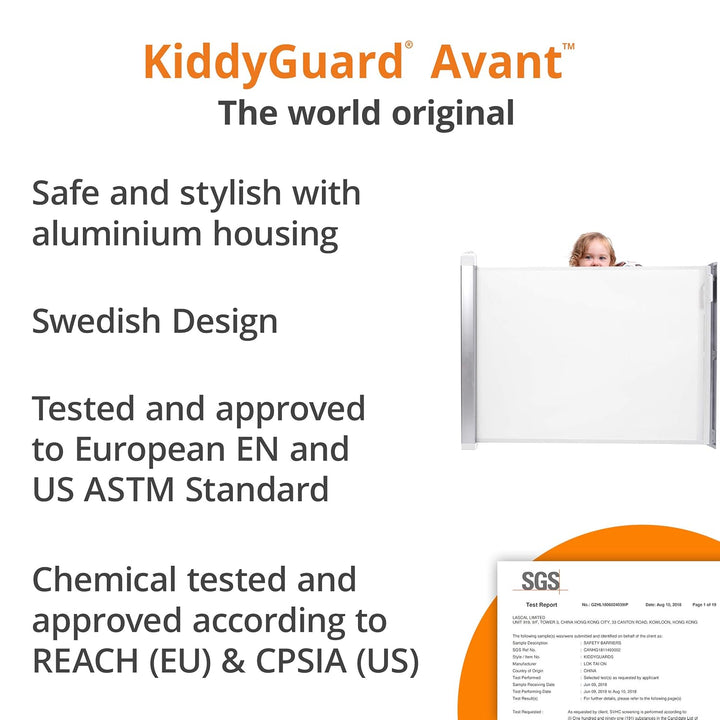 Lascal KiddyGuard Avant, stilvolles Treppenschutzgitter für Babys, einrollbares Türgitter aus Netz u