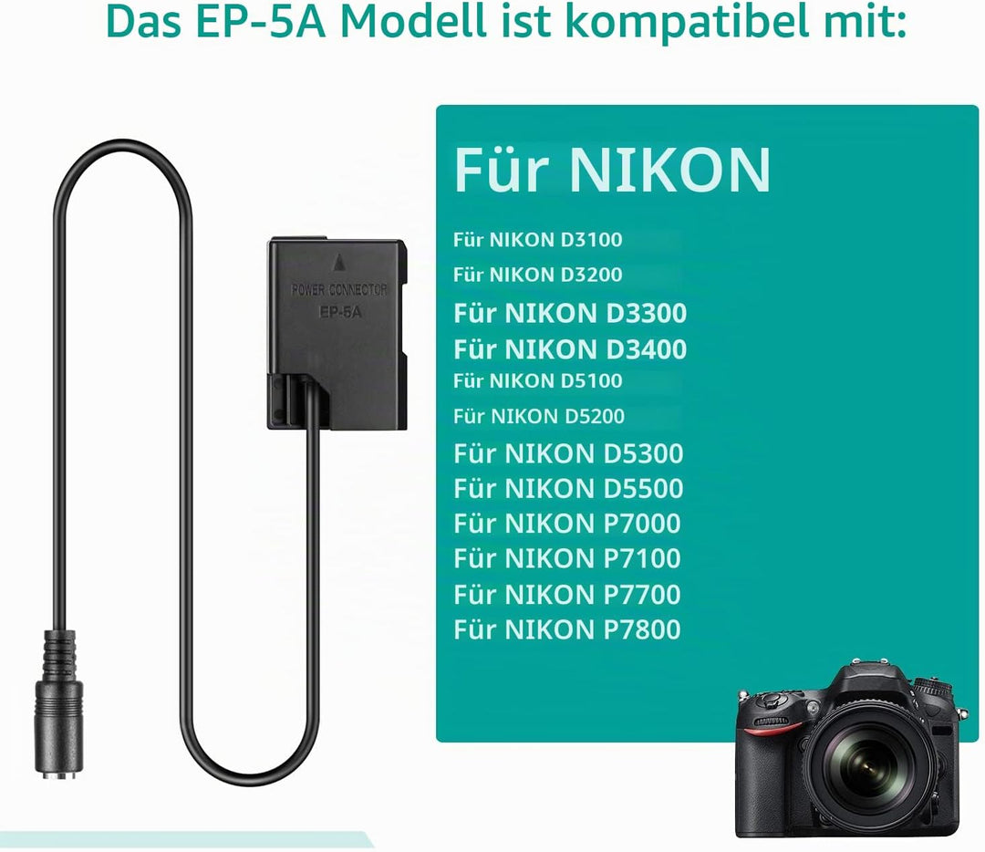 Raeisusp USB Kabel + EP5A EP-5A EN-EL14 Dummy Akku für Nikon P7800 P7100 D5500 D5200 D5100 D5300 D56