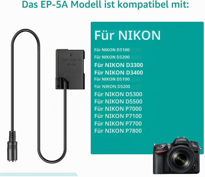 Raeisusp USB Kabel + EP5A EP-5A EN-EL14 Dummy Akku für Nikon P7800 P7100 D5500 D5200 D5100 D5300 D56