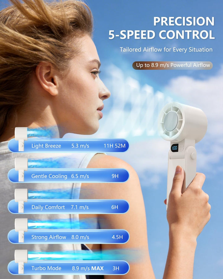 Tragbarer Handventilator mit Kühlplatte, 199 Geschwindigkeiten, stufenlose Steuerung, 3-in-1 faltbar