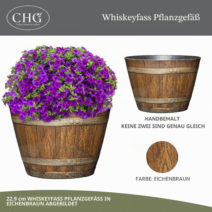 Classic Home and Garden 74 Whiskyfass, 22,9 cm, Eiche im Used-Look 9" Whiskey Barrel Eiche im Used-l
