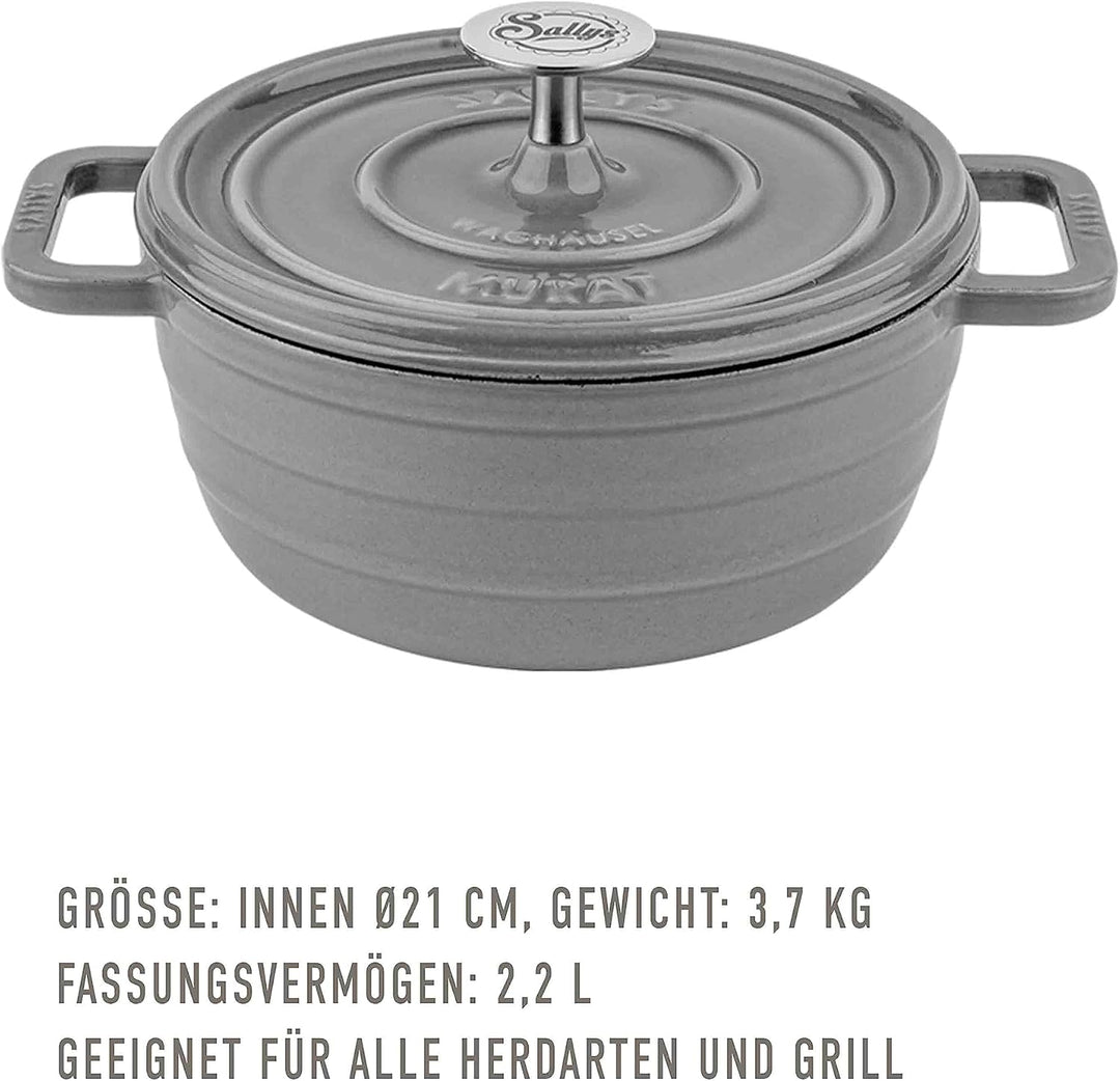 Sallys 'Murat' Gourmet Gusseisentopf inklusiv Inspirations-Kochheft mit Deckel, emaillierte Beschich