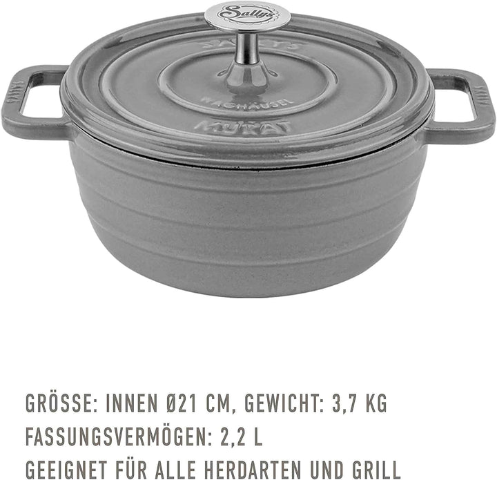 Sallys 'Murat' Gourmet Gusseisentopf inklusiv Inspirations-Kochheft mit Deckel, emaillierte Beschich