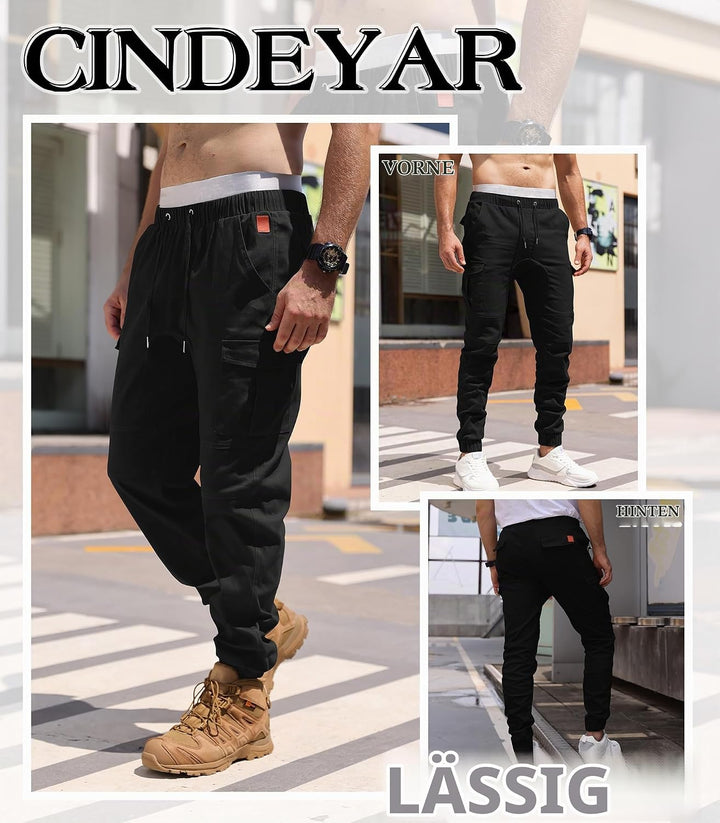 Cindeyar Herren Hosen Slim Fit Casual Jogger Sporthose Freizeithose Cargo Chino Jeans Hose XL Schwar