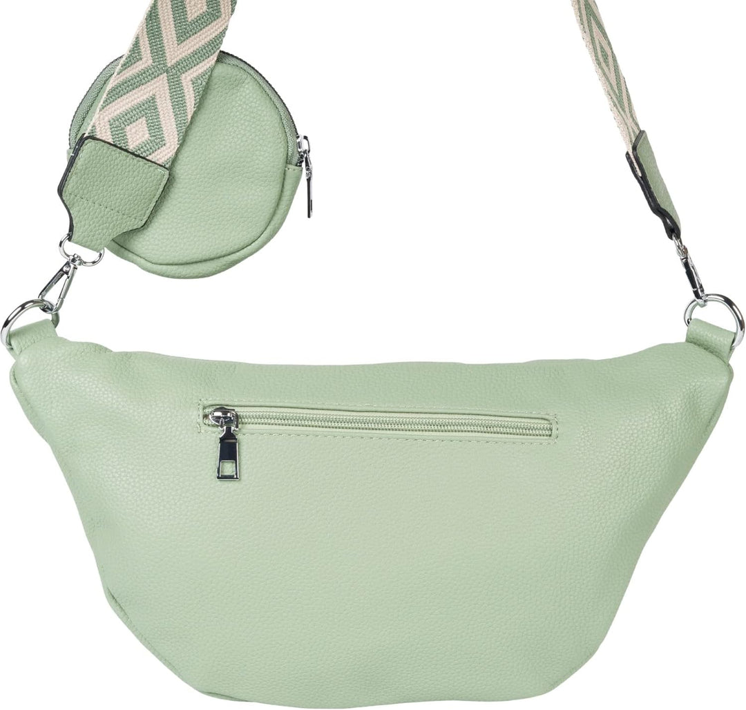 styleBREAKER Damen Halbmond Crossbody Schultertaschen Set 3-Teilig, Schultergurt mit Muster, Schlüss