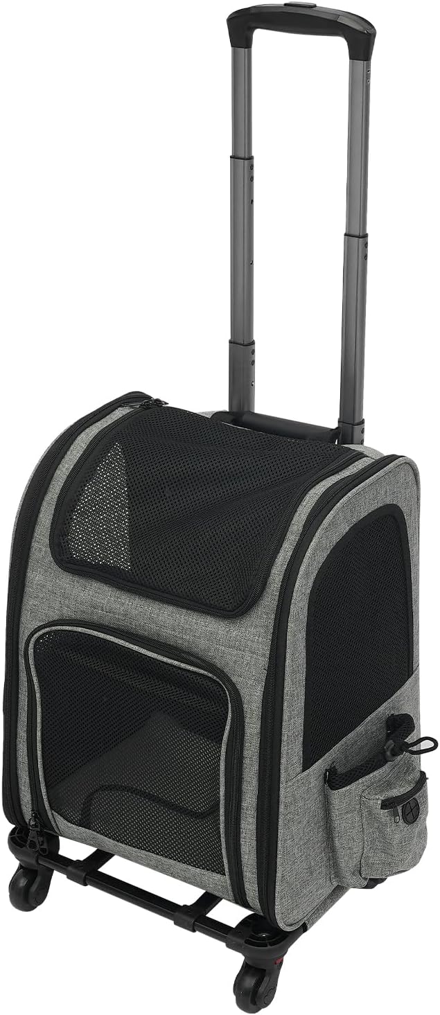 Hunderucksack mit Trolley, 2 in 1 Erweiterbar Hundetransportbox mit Rädern, Grosse Katzenrucksack bi