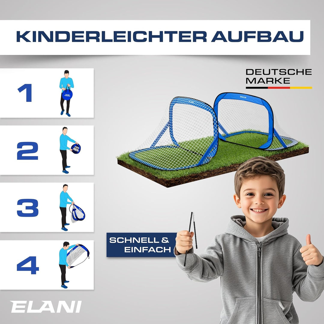 ELANI - Fussballtor Set mit 2 Toren - doppelt verstärkte Seiten & Tragetasche mit 8 Heringen für sic
