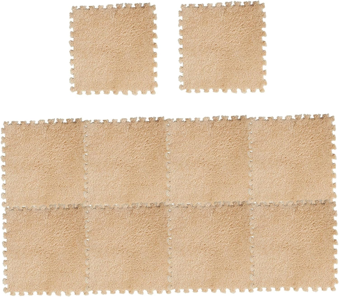 10 pcs Teppichfliesen, 12 x 12 Zoll Plüsch Teppichquadrate nicht rutschfeste Bodenmatten Weiche Eva