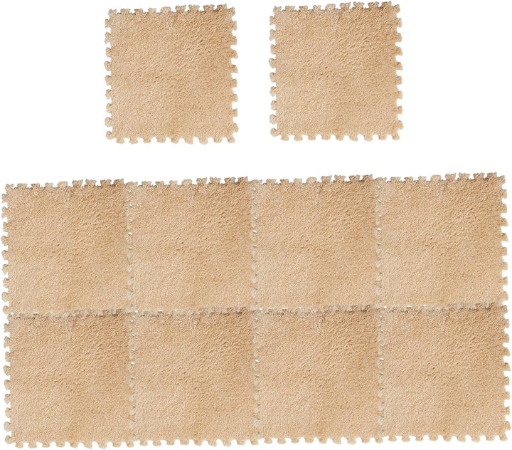 10 pcs Teppichfliesen, 12 x 12 Zoll Plüsch Teppichquadrate nicht rutschfeste Bodenmatten Weiche Eva